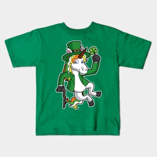 Lucky Irish Unicorn Leprechaun St Patrick's Day Heel Click Kids T-Shirt